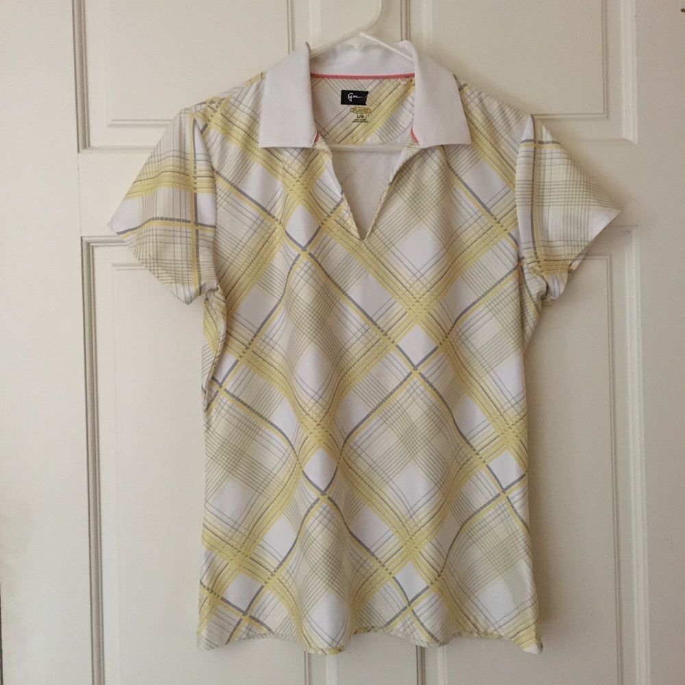 GN Women’s (L) Golf Polo Shirt Short Sleeves Yellow Stripes Size Large